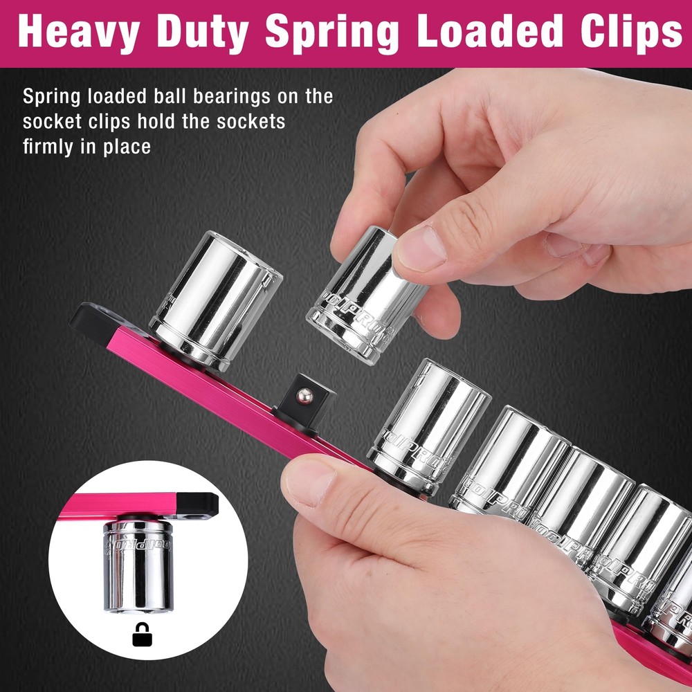 WORKPRO 1/2" Dr Heavy Duty Magnetic Socket Organizer Socket Holder Rack 10 Clips
