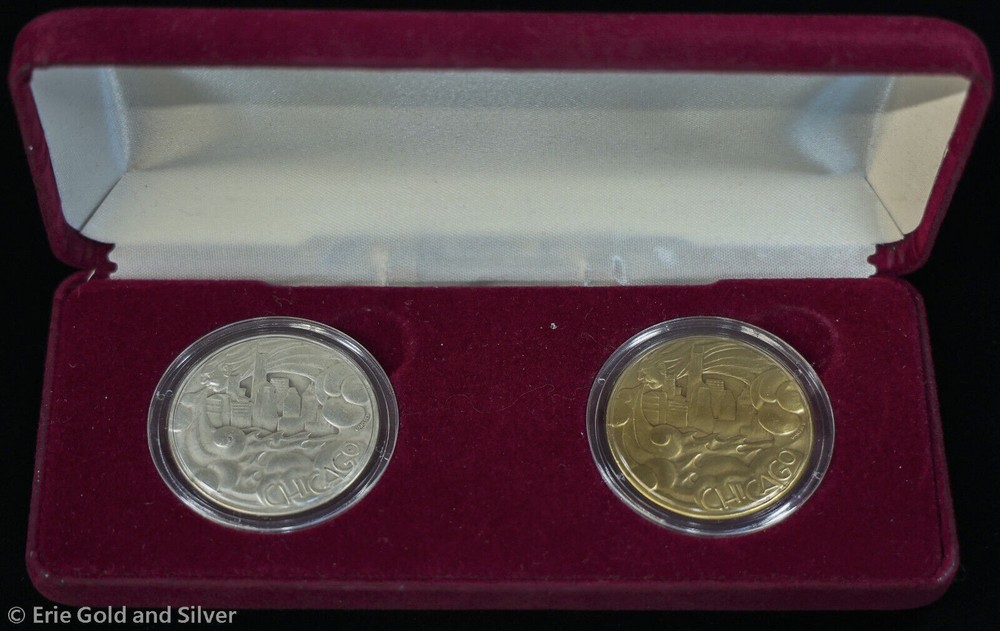 1999 Chicago ANA 2pc Silver & Bronze Medal Set with Box