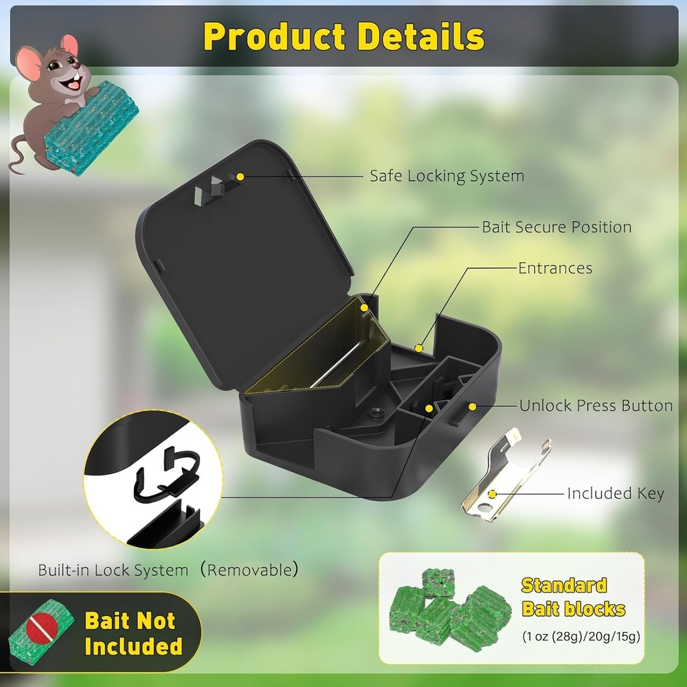 Robust 12 Pack Mouse Stations - Keyless Design for Effective Rodent Control