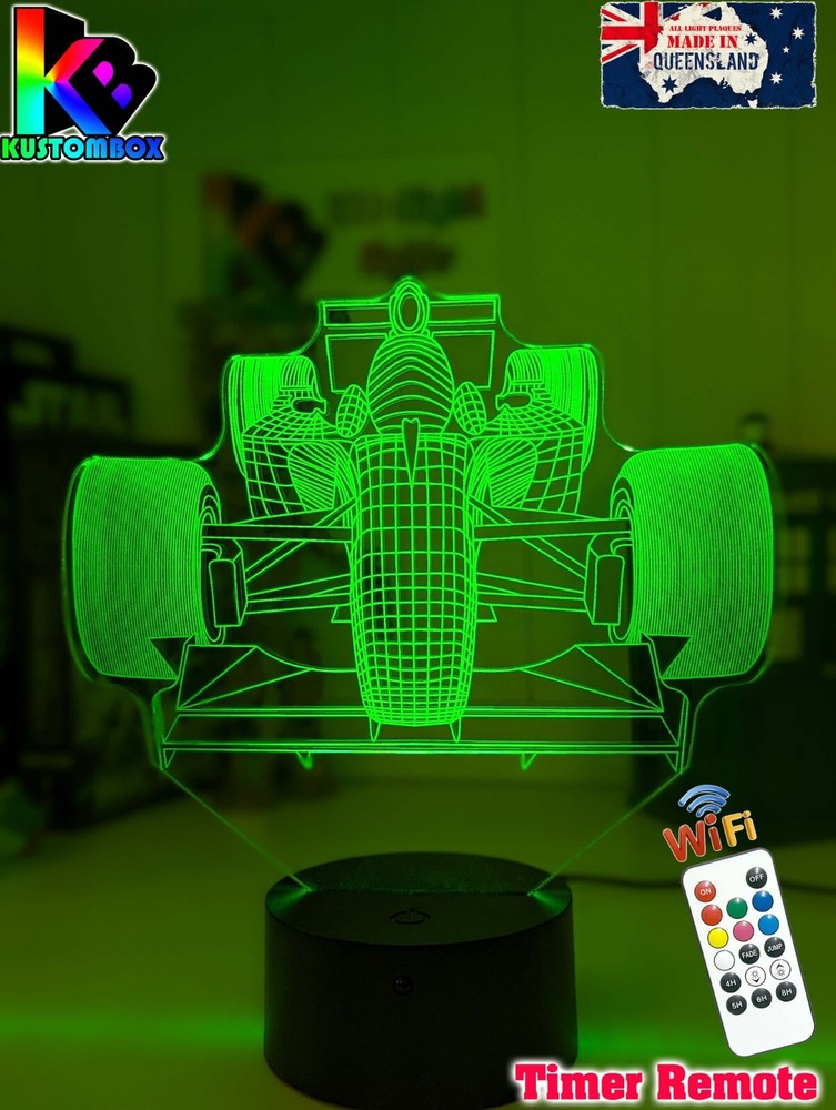 FORMULA ONE RACING CAR PERSONALISED NAME USB LED NIGHT LIGHT 7 COLOUR REMOTE
