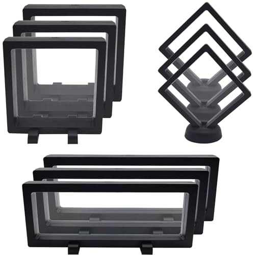 9PCS 3D Floating Display Case, Challenge Coin Display Stand Holder Frames Black