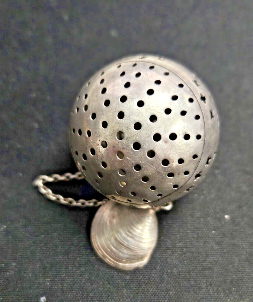 Sterling Tea Infuser Strainer Pierced seashell holder WATROUS