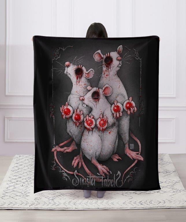 Three Blind Mice- Horror Missing Eyes Mink Faux Fur Throw Blanket Super Soft 3