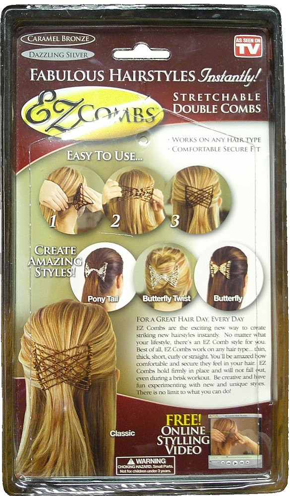 EZ Combs Fabulous Hairstyles Secure Stretchable Double Combs-Bronze/Silver  1041