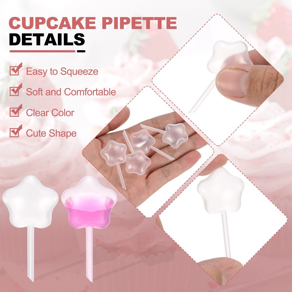 Cupcakes Pipettes, 50 Pcs 4ml Dessert Pipettes, Clear, Star Shape