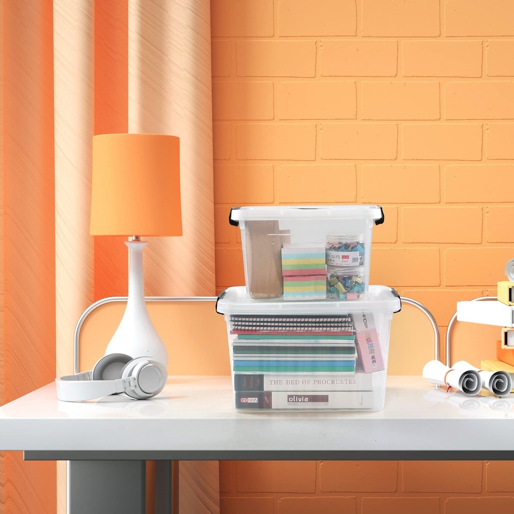 Saedy 12 Quart & 6 Quart Plastic Latching Storage Container Box with Handle, ...