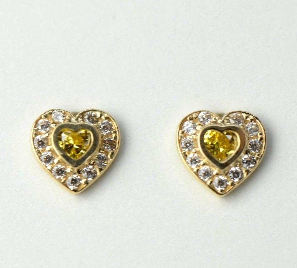 14k Solid White Gold Halo Heart Stud Earrings