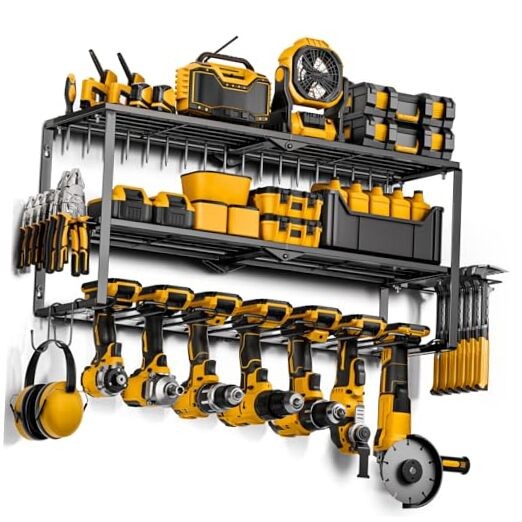 Power Tool Organizer Wall Mount - 150Lbs 7 Drill Holders 3 Layer Heavy Duty