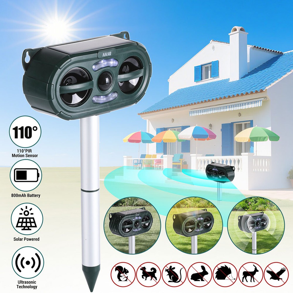 Solar Ultrasonic Bird Repellers Pest Control Scarer Deterrent Fox Motion Sensor
