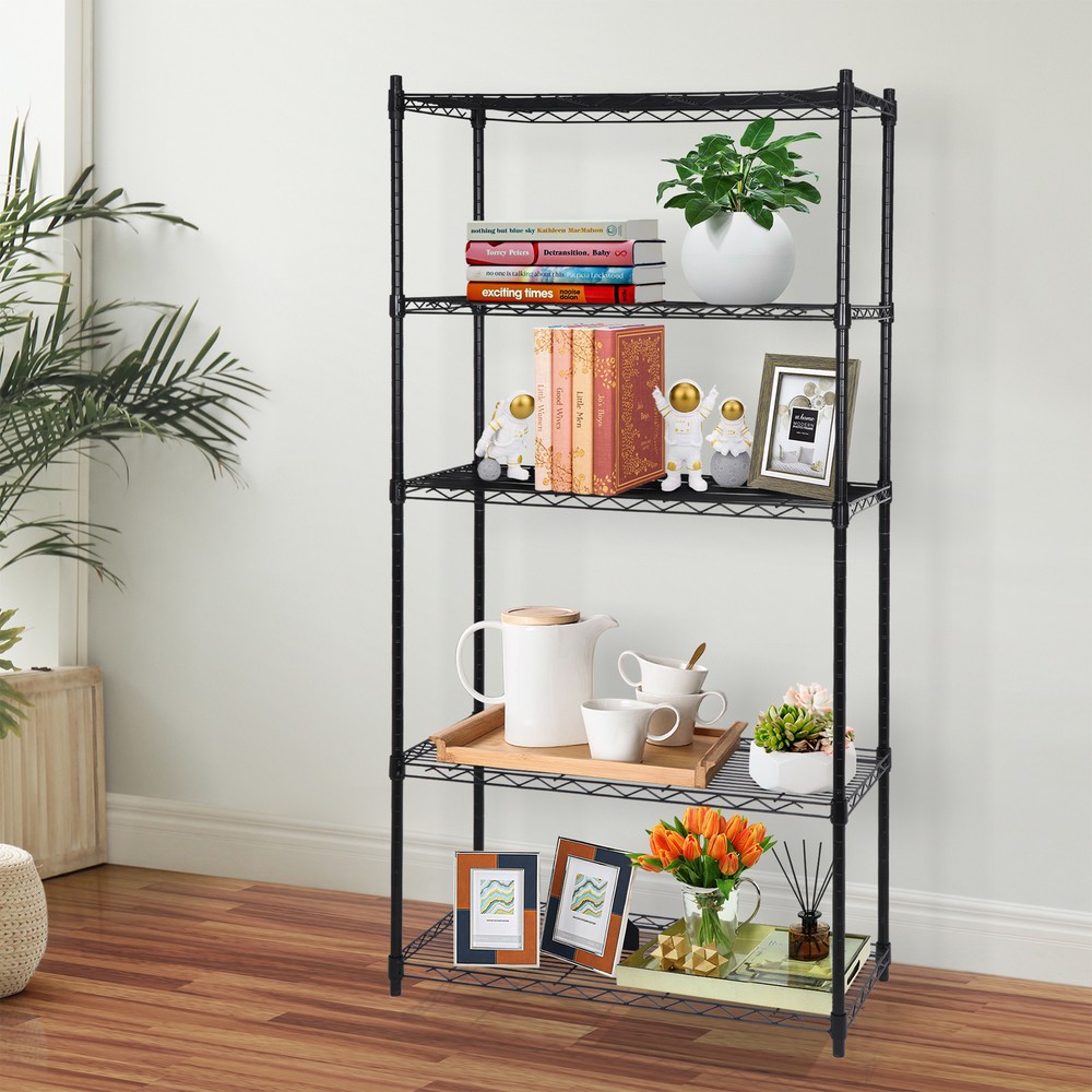 Wire Unit Rack 5 Tier Large Space Storage Shelves for Kitchen Office Black