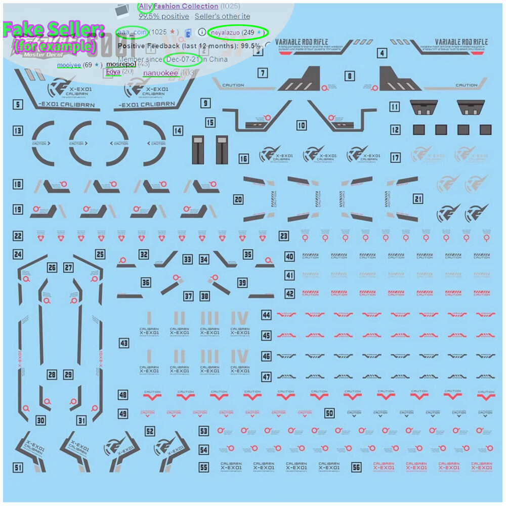 for X-EX01 SDCS Calibarn D.L. Master Water UV Light React Decal Cross Silhouette