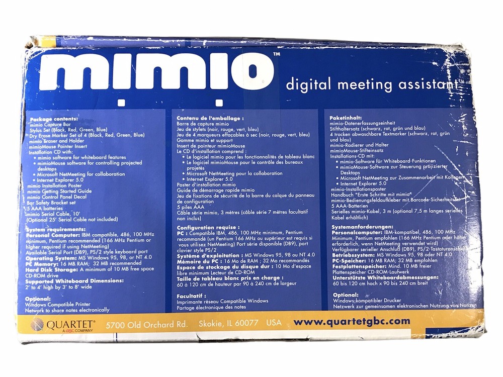 Quartet Mimio Digital Meeting Assistant Electronic Whiteboard Scanner Windows 98