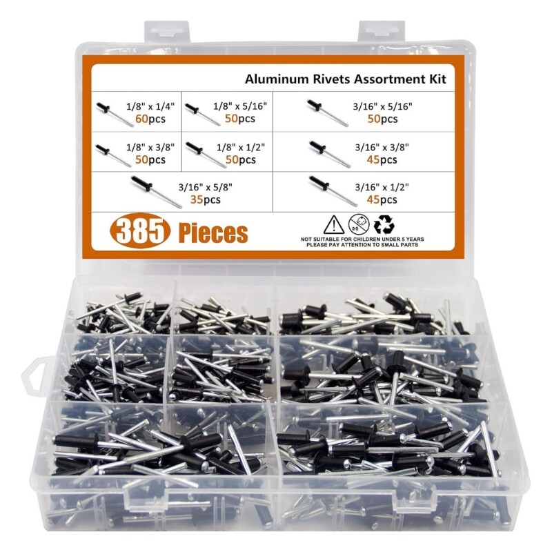 385pcs Metal Rivets Set Large Flanges Rivets Assortment with Storage Box