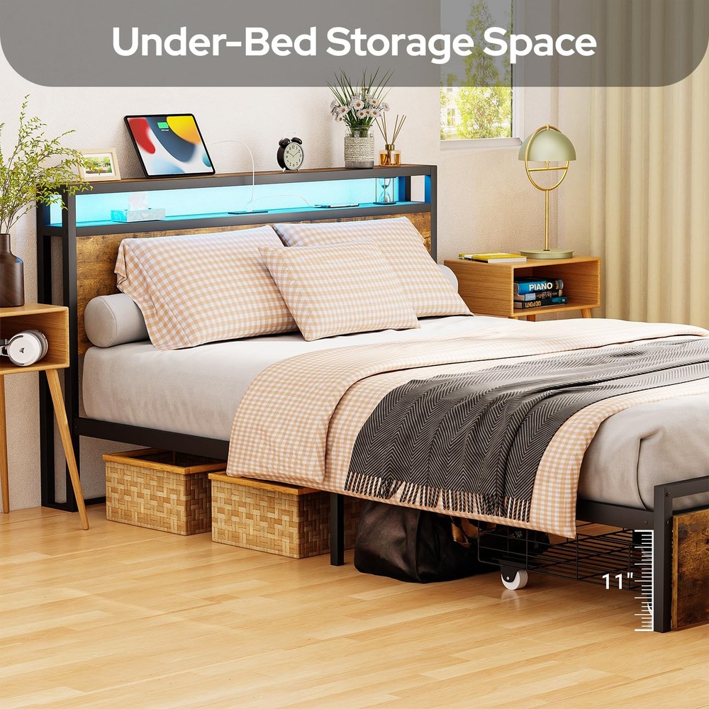 Full Bed Frame with Storage Drawers, Bed Frame Full Size with Headboard, LED ...