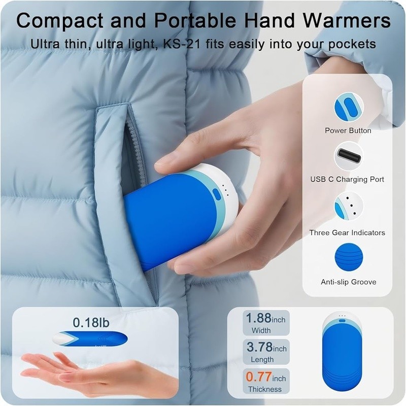 Rechargeable Hand Warmers 2 Pack Double-Sided Heating Comfort Portable Tech Gift