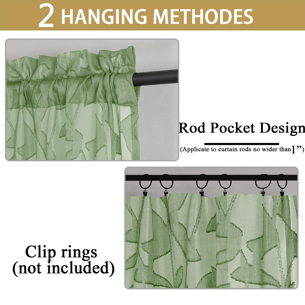 Sage Green Valance for Windows, Light Filtering Kitchen Valances for Small Sh...