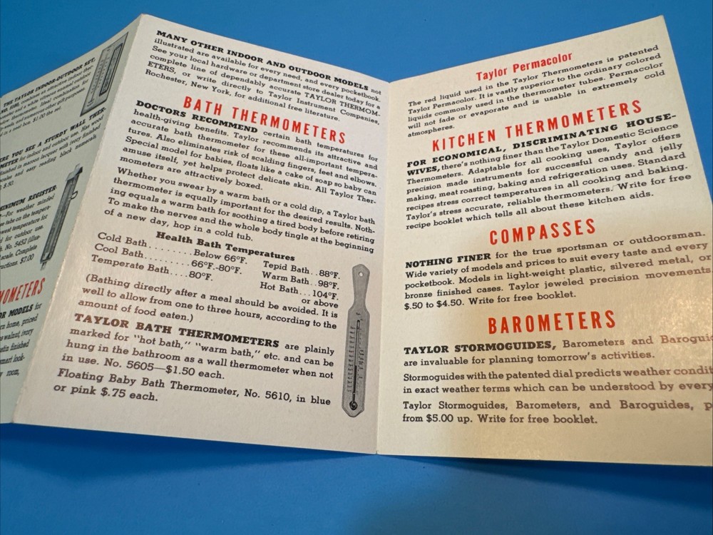 1940 Taylor Thermometers Brochure