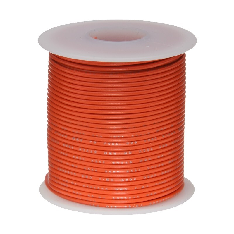 26 AWG Stranded Hook Up Wire, Orange, 25 ft, 0.0390" Dia, UL1429, 150V