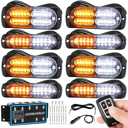 8 Pcs 12-24VLED Strobe Lights with Main Control for Trucks Vehicles Suvs,