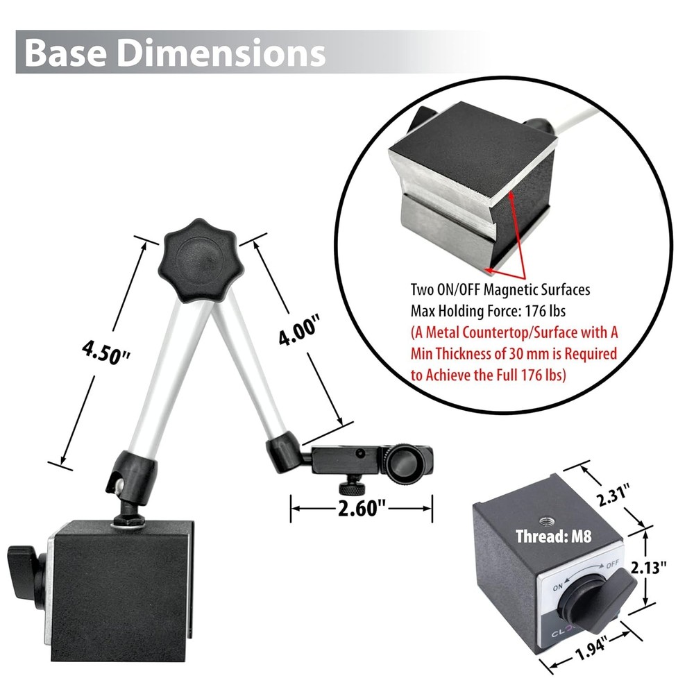 Magnetic Indicator Stand with High Pull Force, Adjustable for Accurate Readings