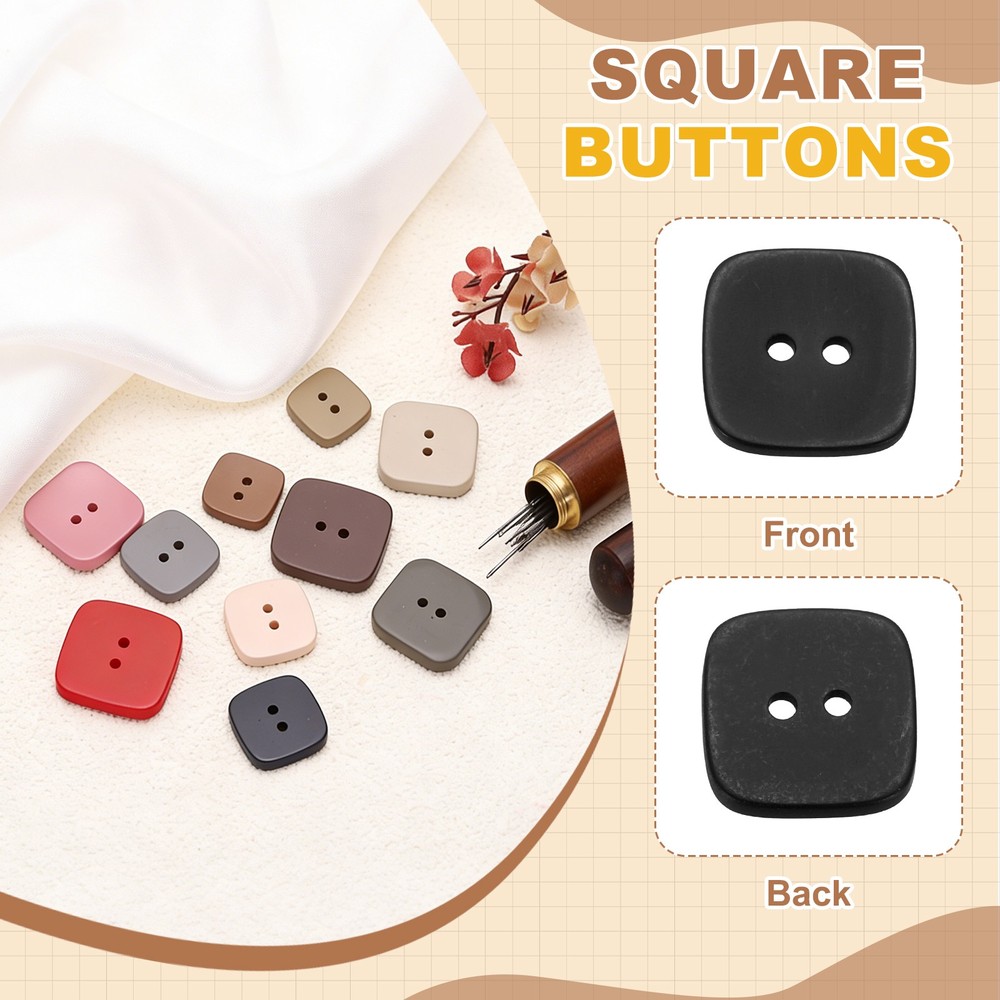 20pcs Sewing Button 22mm (7/8") 2 Holes Square Resin Button, Black