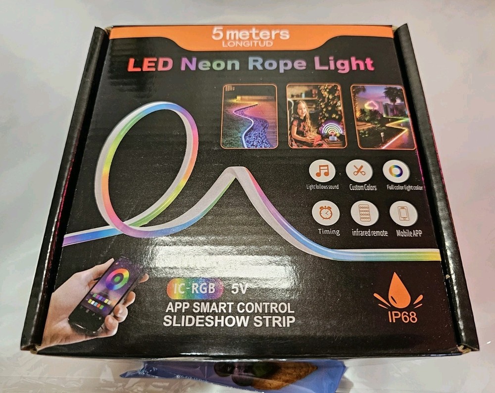 LED Neon Rope Light 16.4 (5m) Multicolor App, Remote, IP68 USB Bluetooth