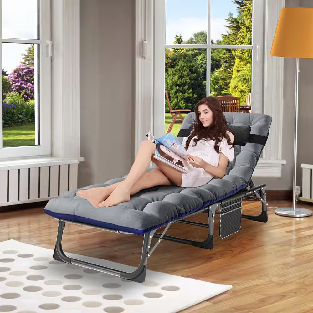 Polyester Portable Folding Sleeping Cot, Convertible Sleeper Chair Bed with Adju