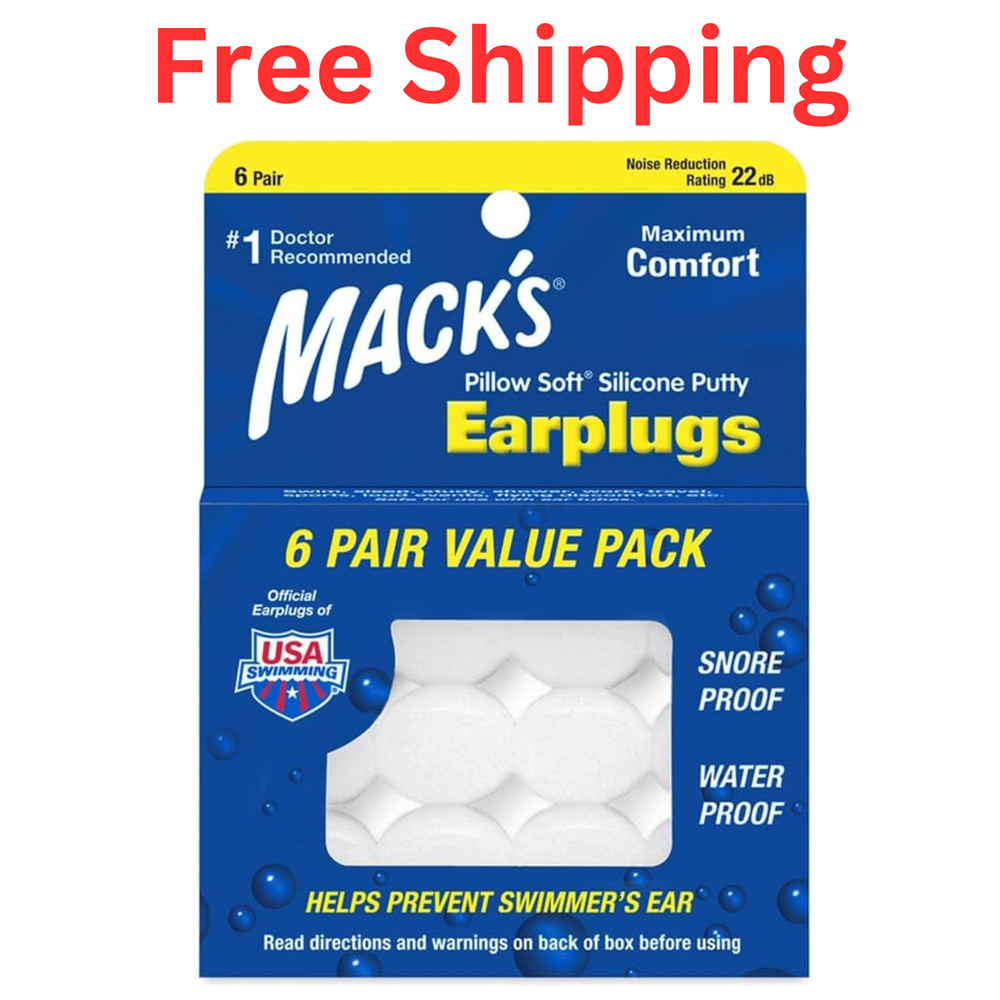 Macks Pillow Soft Silicone Earplugs, 6 Pair, Value Pack,The Original Moldable