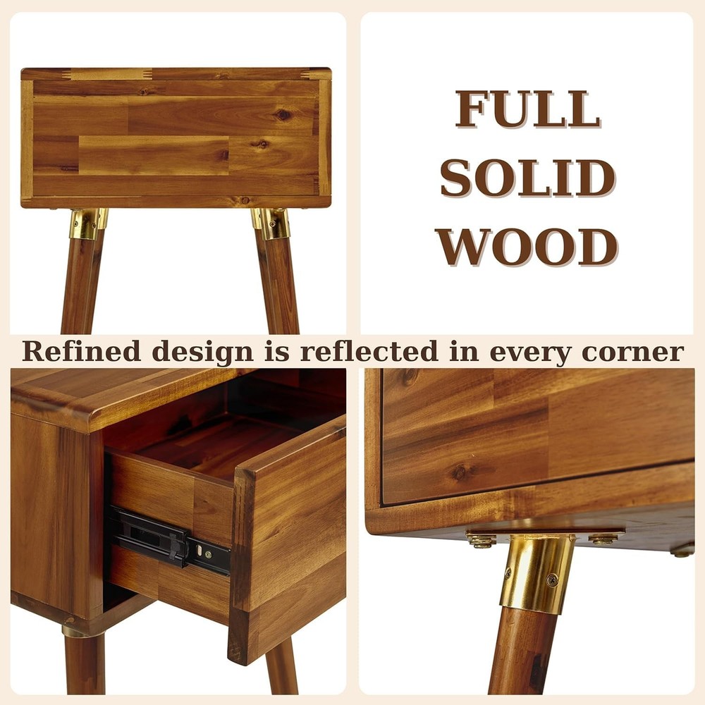 Bme Caden Solid Wood Nightstand/Side Table/End Table, Fully Assembled, with 1-Dr
