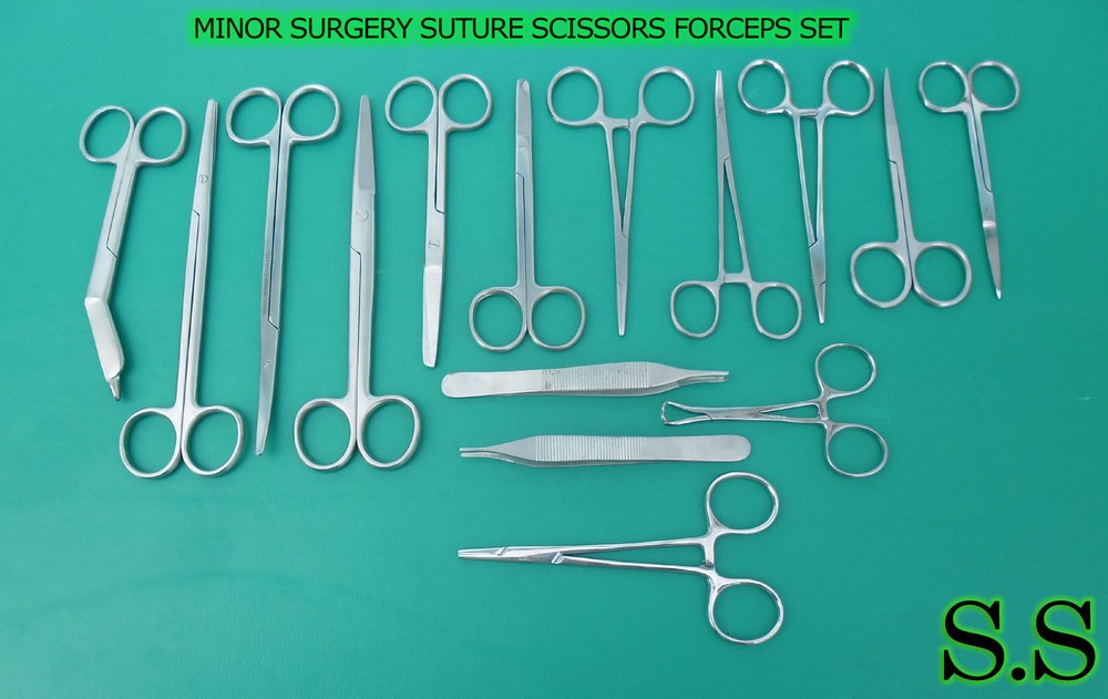 15 INSTRUMENTS MINOR SURGERY SUTURE SURGICAL KIT SCISSORS FORCEPS DS-808