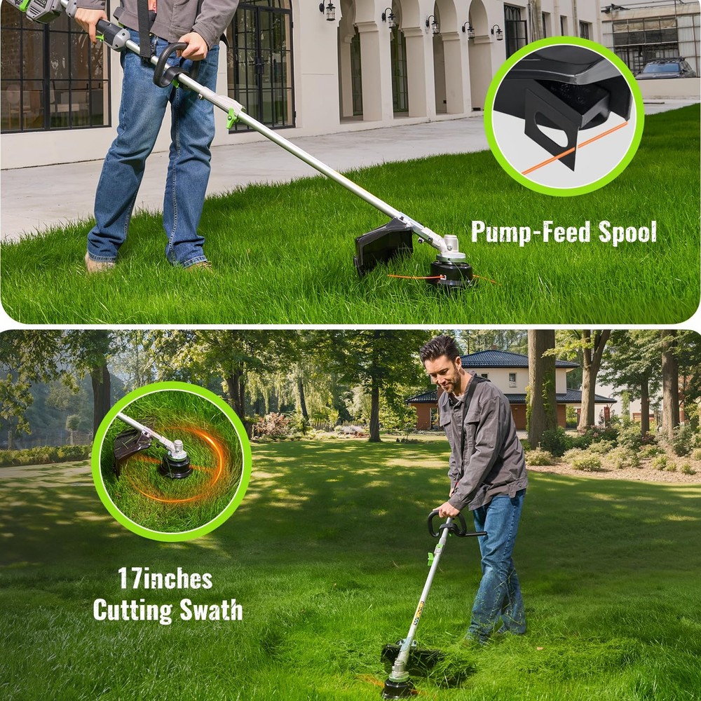 60V Cordless String Trimmer 17" Trimmer Weed Wacker, 2-Speed Brushless Weed E...