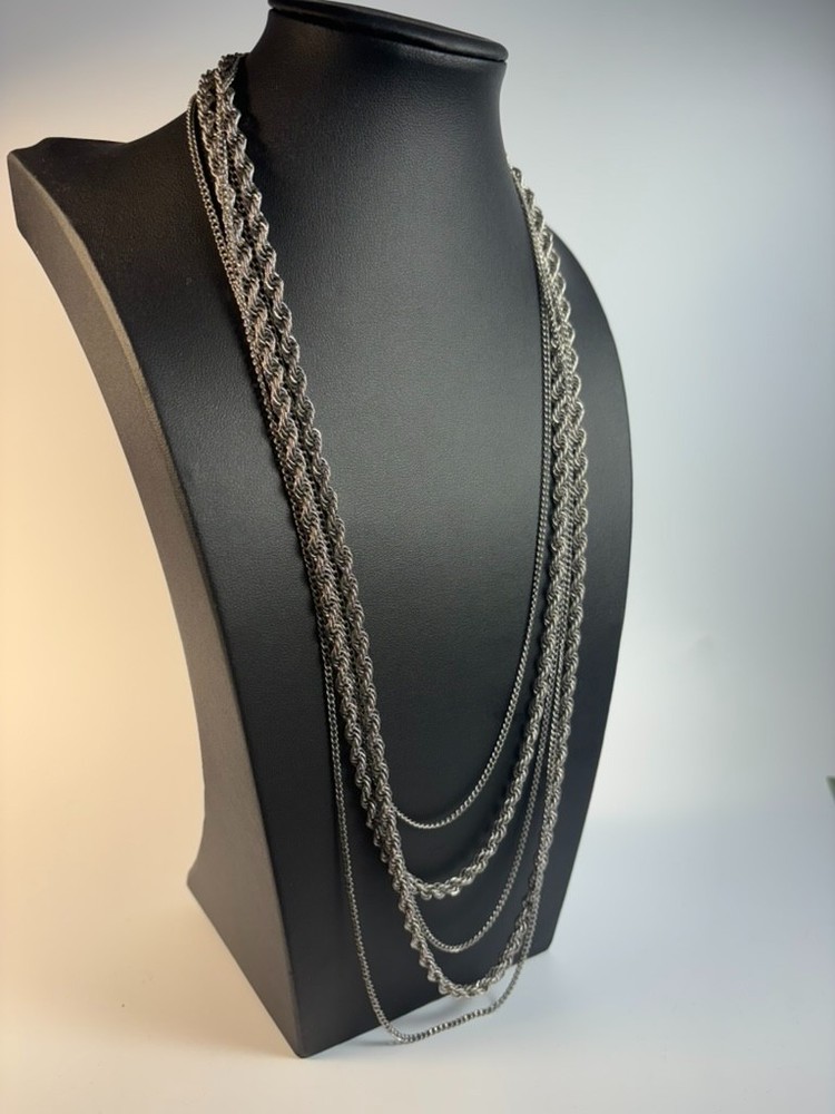 Necklace Multi Strand Silver Tone Long Signed Goldette Interesting Clasp