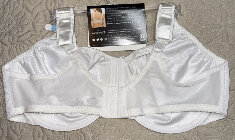 NWT Womens White Bali Minimizer Breathable Back Unlined Underwire Bra Size 42C