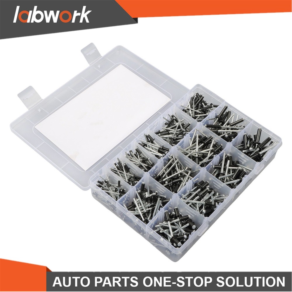 Labwork 500pcs Black Rivets Assortment Kit with 14 SAE Sizes (3/32"-3/16")