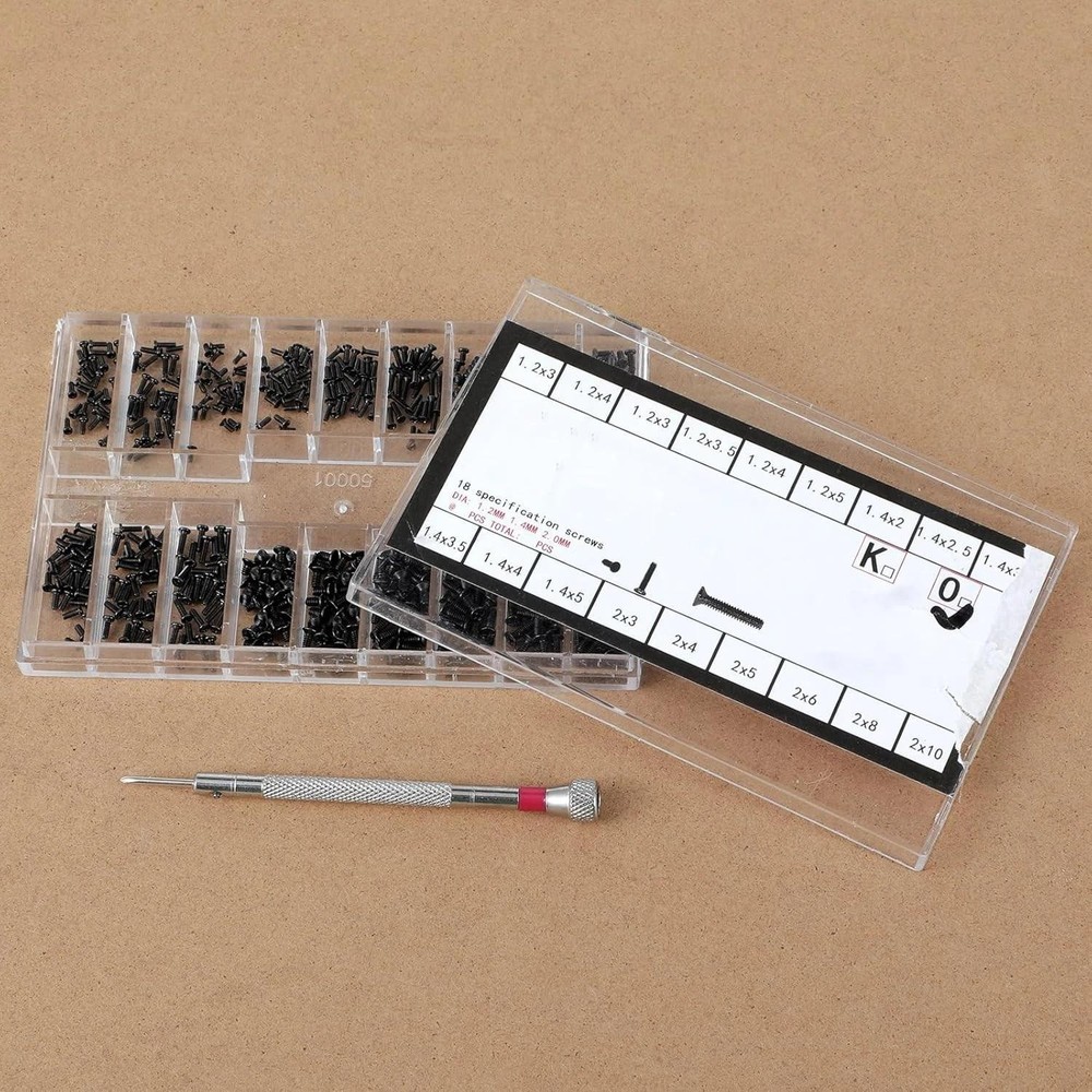 Small Screws Assortment Kit M1.2 / M1.4 / M2.0 Tiny Micro Screws Set Black 500pc