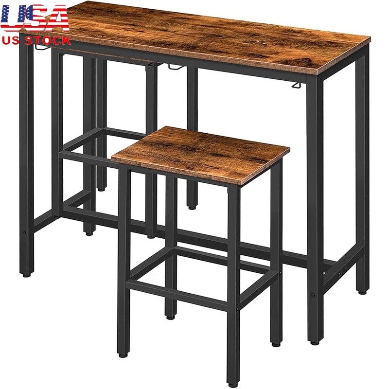 Space Saving Bar Table Set W/ Hangable Stools Dining Kitchen & Breakfast New