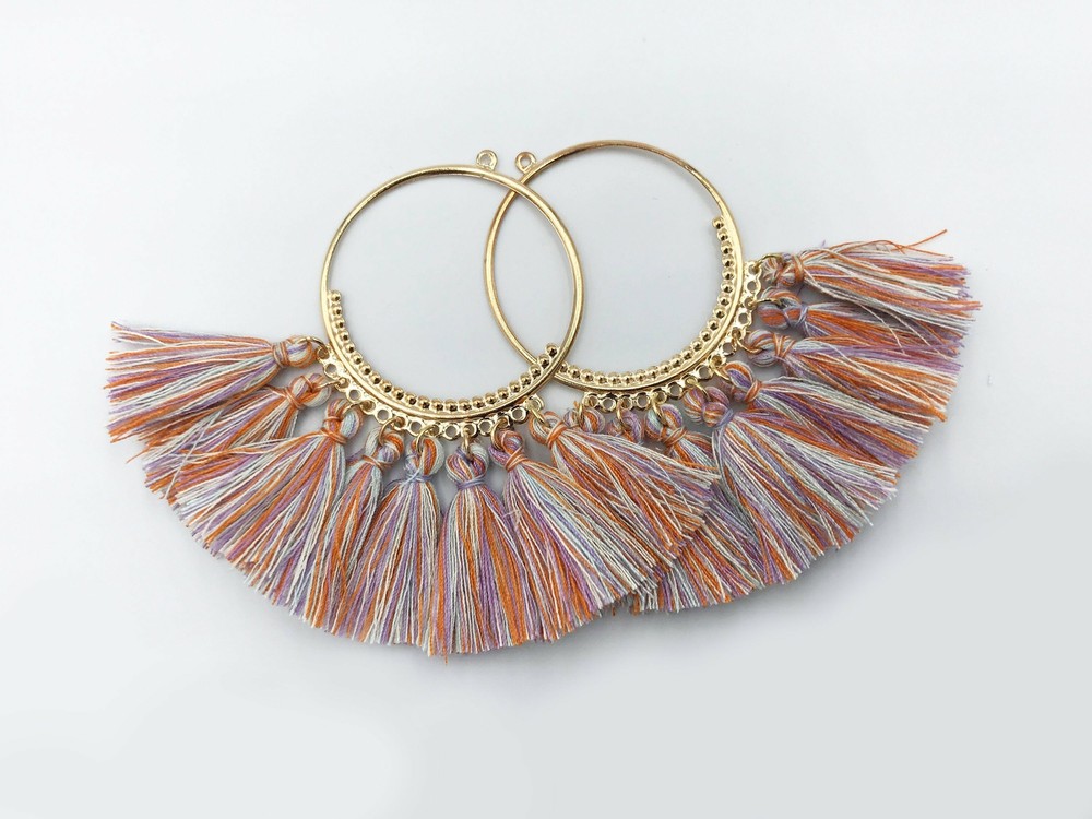 2pc, 5cm, Cotton Tassels In Light Round Copper Loop / Ring II