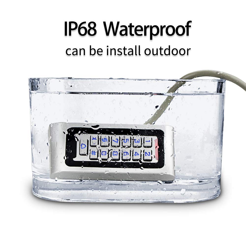 HFeng Door Access Control System Kit IP68 RFID Keypad Blue & Siliver