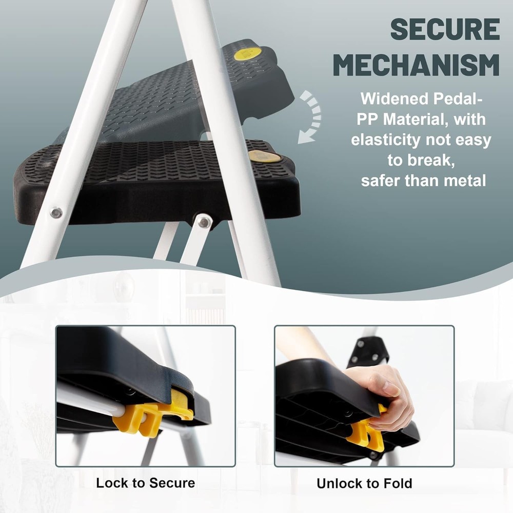 3 Step Ladder, Folding Step Stool for Adults with Handle, Lightweight, Perfec...