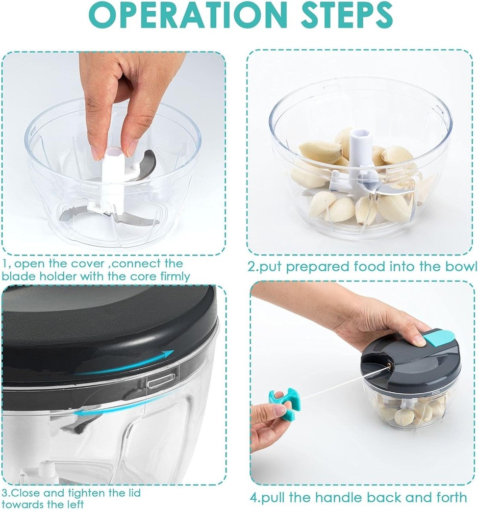 Multi-Function Manual Food Processors & Chopper with Cover and Handle, Garlic...