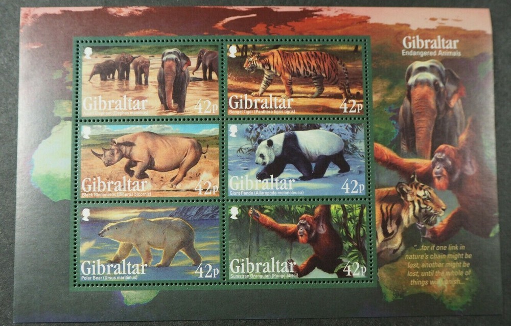 Gibraltar Miniature Sheet - 2011 Endangered Animals - MNH.