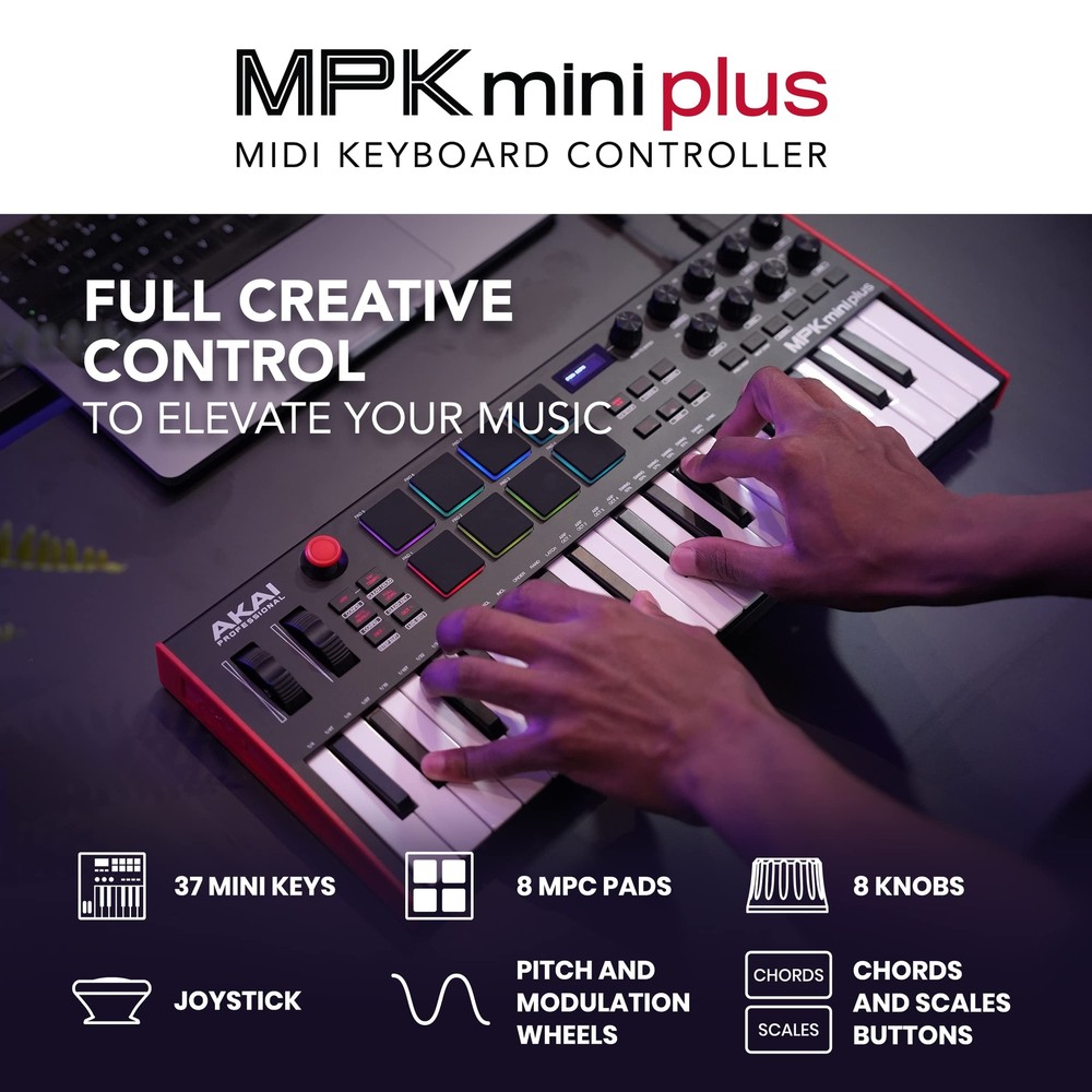 Akai Professional MPK Mini Plus - USB MIDI Keyboard Controller with 37 Mini Keys