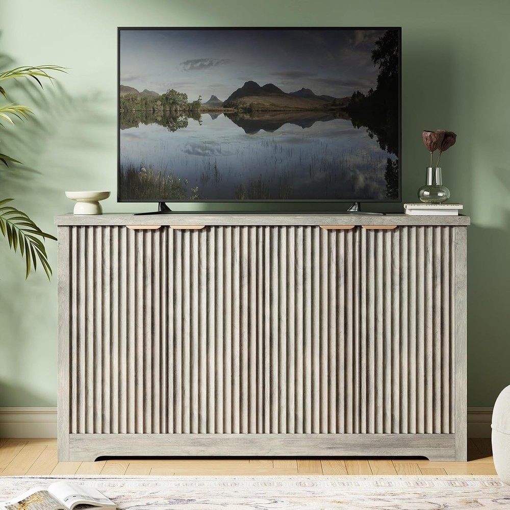 Large Fluted Buffet Cabinet with Storage Accent Sideboard 55'' Modern Credenza🔔