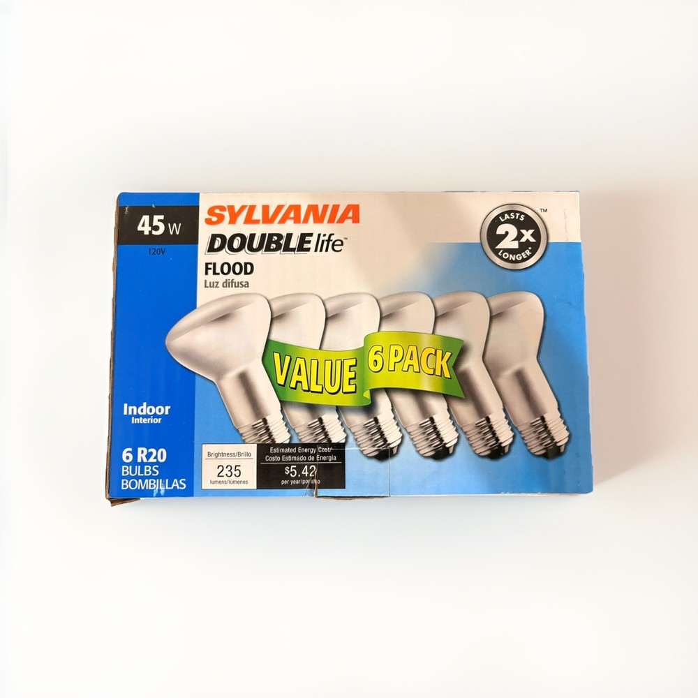 Sylvania Double Life 45w R20 IndoorFloodlight 6 Pack