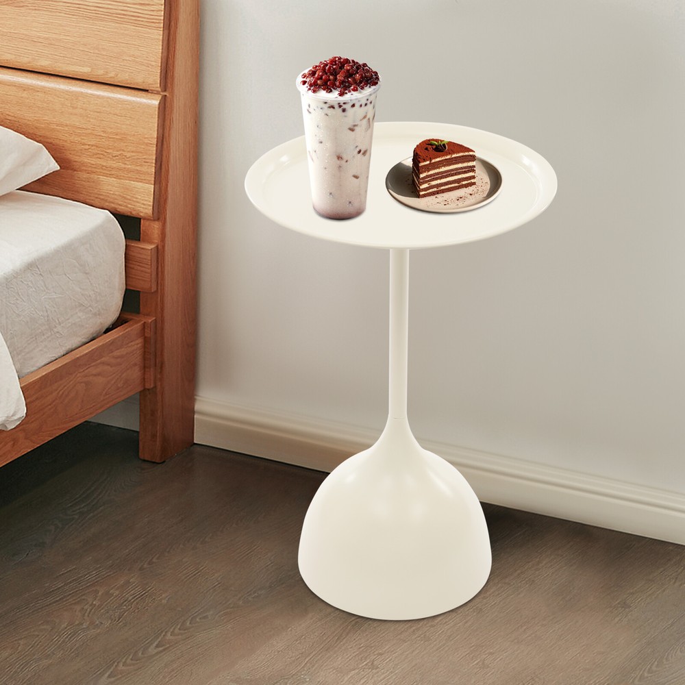 Modern Side Table, Round Side Table, Round Bedside Table Cream White New