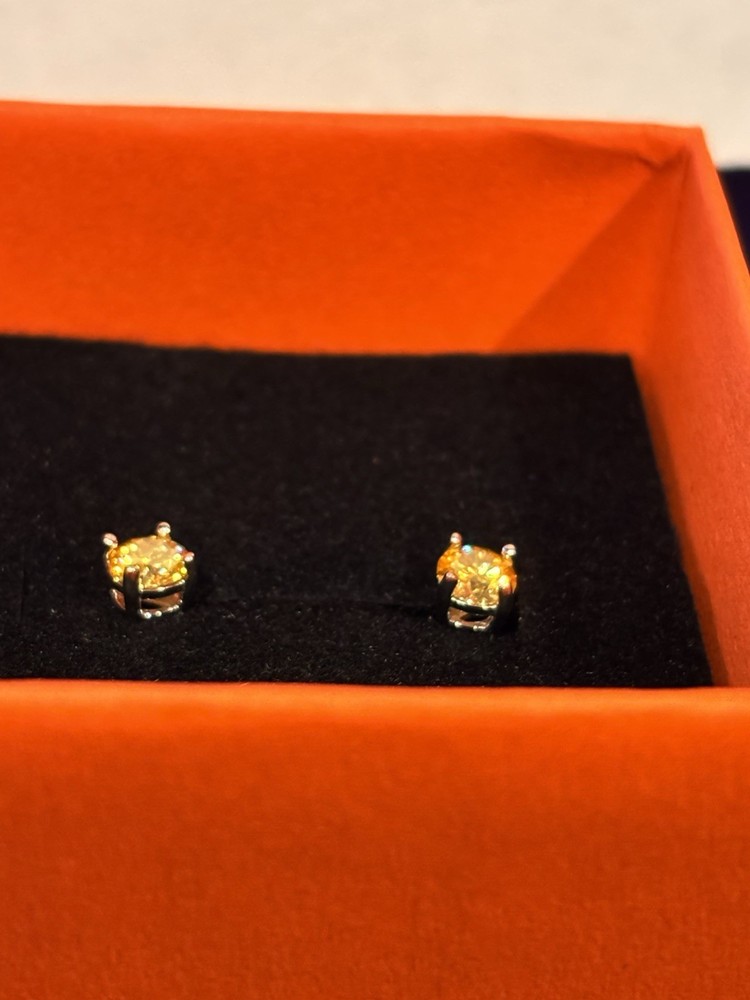 Canary Yellow Moissanite Pushback Stud Earrings 925 Silver 3mm.