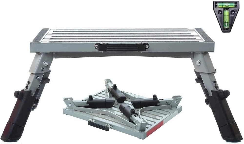 Large RV Step Stool, Adjustable Height Aluminum Folding Platform Step Ladder ...