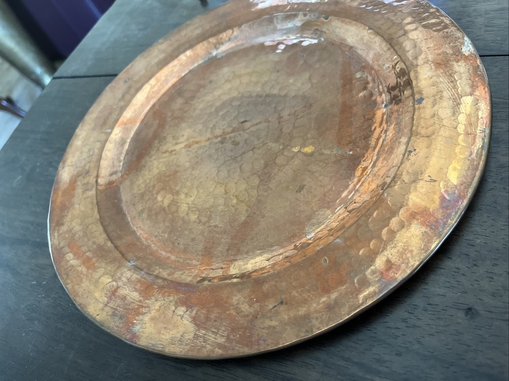 11.5" hand hammered solid copper plate w/rolled edge