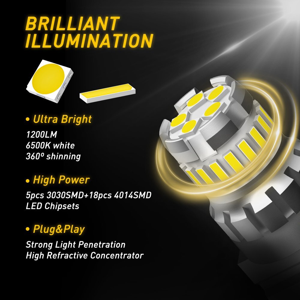 AUXITO 3157 3156 CANBUS LED Backup Reverse Light Bulbs White 6000K Error Free ED