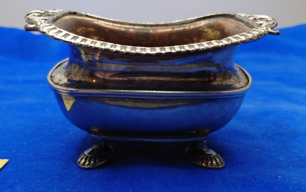 Old Sheffield Plate Salt Cellar Rectangular Gilded paw feet C.1825 (625)